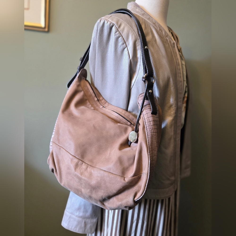 Furla Nubuck Leather Hobo Shoulder Bag